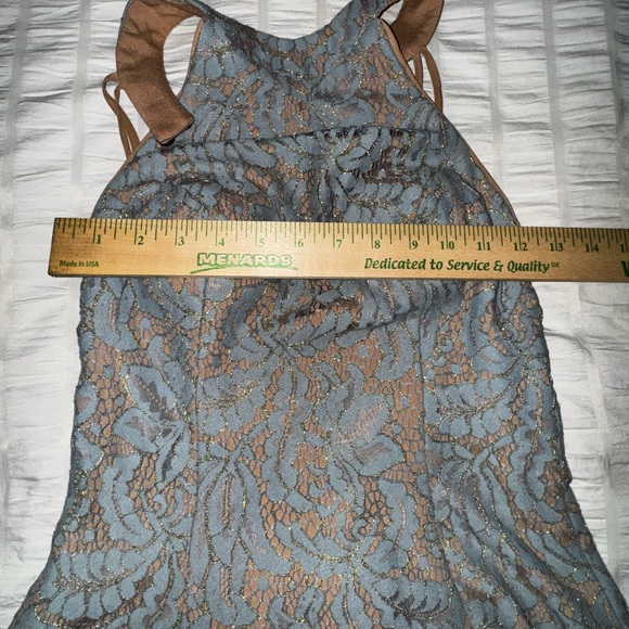 Dress the Population women’s small blue over nude halter high neck dress - Picture 5 of 12